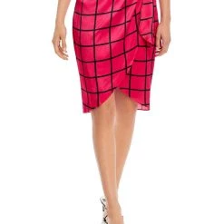 Cheapest 💯 Milly Liza 👩 Womens Plaid Satin Wrap 👗 Skirt 💯