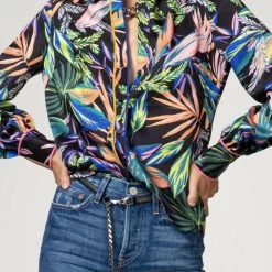 Discount ๐ฅฐ Milly Juliette Tropical Palm Button Down Top in Black Multi - ๐ฉ women โญ