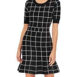 Budget ✨ Milly 👩 Womens Window Pane Knee Sweaterdress 🥰