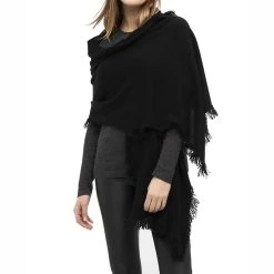 Buy ⭐ Kinross Cashmere Fringe Triangle Wrap in Black - 👩 women 😉
