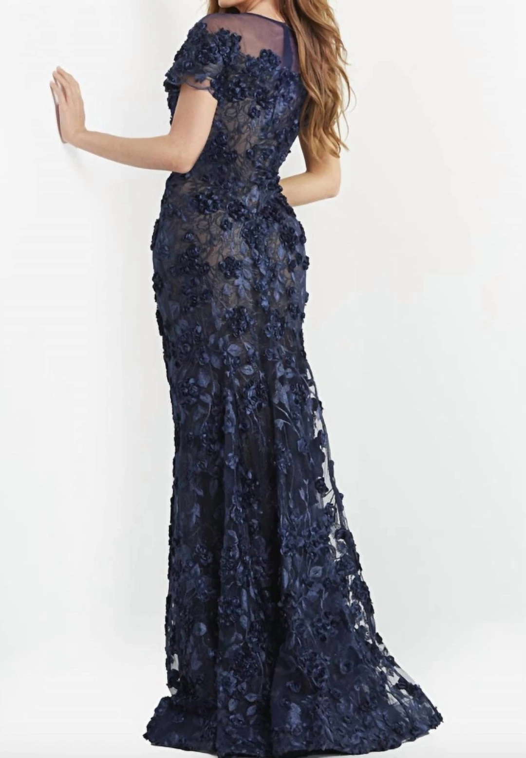 Budget ๐ Jovani 06863 Floral Illusion Neck Gown in Navy/Nude - ๐ฉ women ๐ 2 Budget ๐ Jovani 06863 Floral Illusion Neck Gown in Navy/Nude - ๐ฉ women ๐ - Image 2