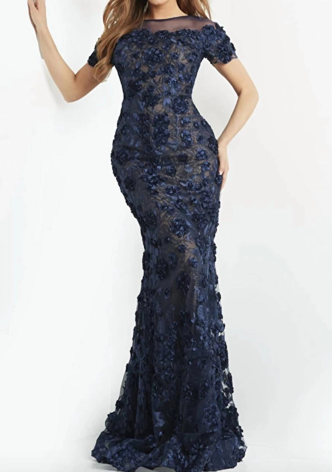 Budget ๐ Jovani 06863 Floral Illusion Neck Gown in Navy/Nude - ๐ฉ women ๐ 1 Budget ๐ Jovani 06863 Floral Illusion Neck Gown in Navy/Nude - ๐ฉ women ๐