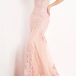 Budget 🎉 Jovani Long Fitted Sheer Lace Mermaid Off Shoulder Gown In Blush - 👩 women 🎁