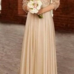 Hot Sale ❤️ Jovani Long Sleeve Chiffon 👗 Dress in Gold - 👩 women 🧨